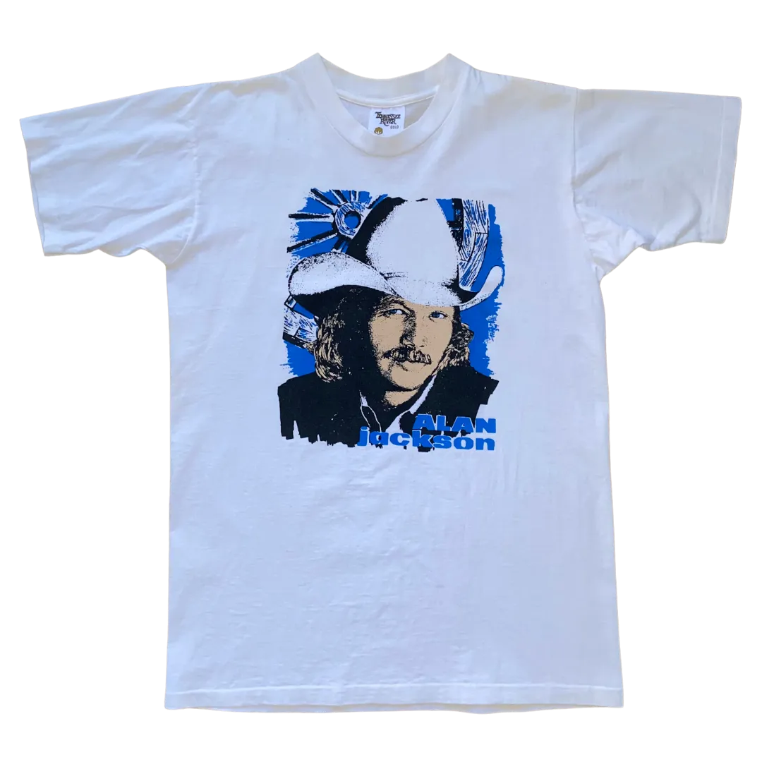 Alan Jackson Deadstock White   Blue Portrait Tee Size M