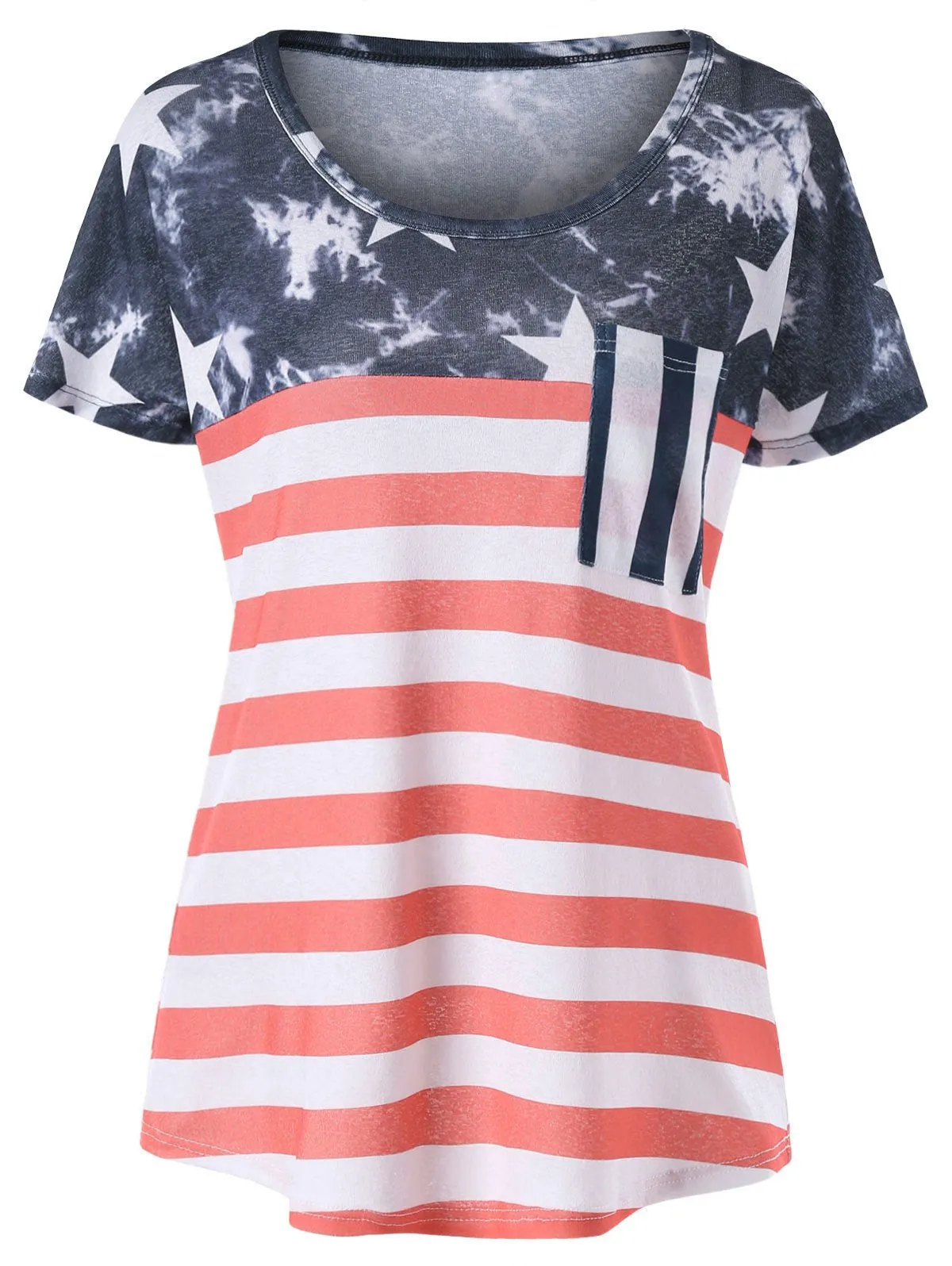 American Flag Simple Tee with Pocket - Red