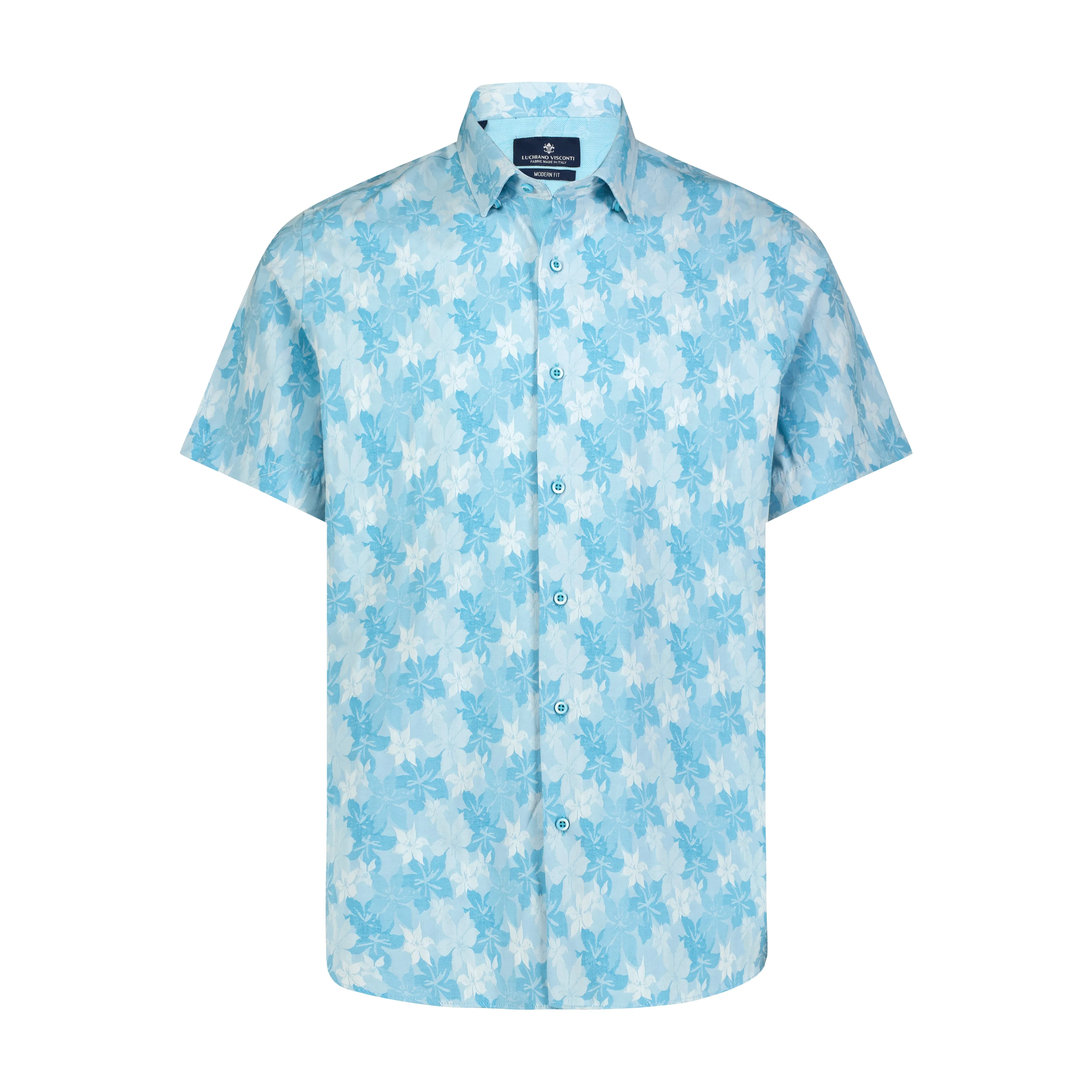 Aqua Teal Island Floral Print Shirt