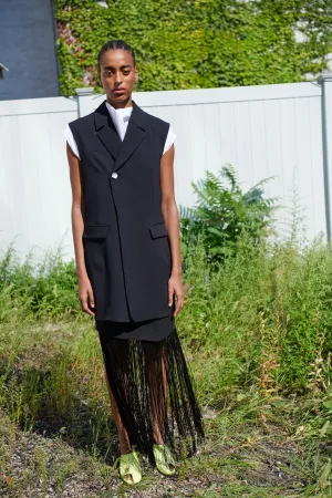 Asymmetric Hem Fringe Skirt - Black
