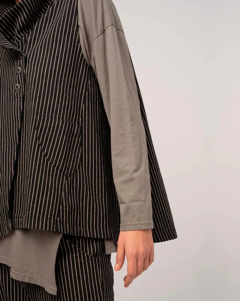 Baci / Amici Italy  Asymmetrical Striped Vest Black Stripe 3012019BLKSTRXS