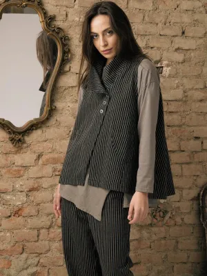 Baci / Amici Italy  Asymmetrical Striped Vest Black Stripe 3012019BLKSTRXS