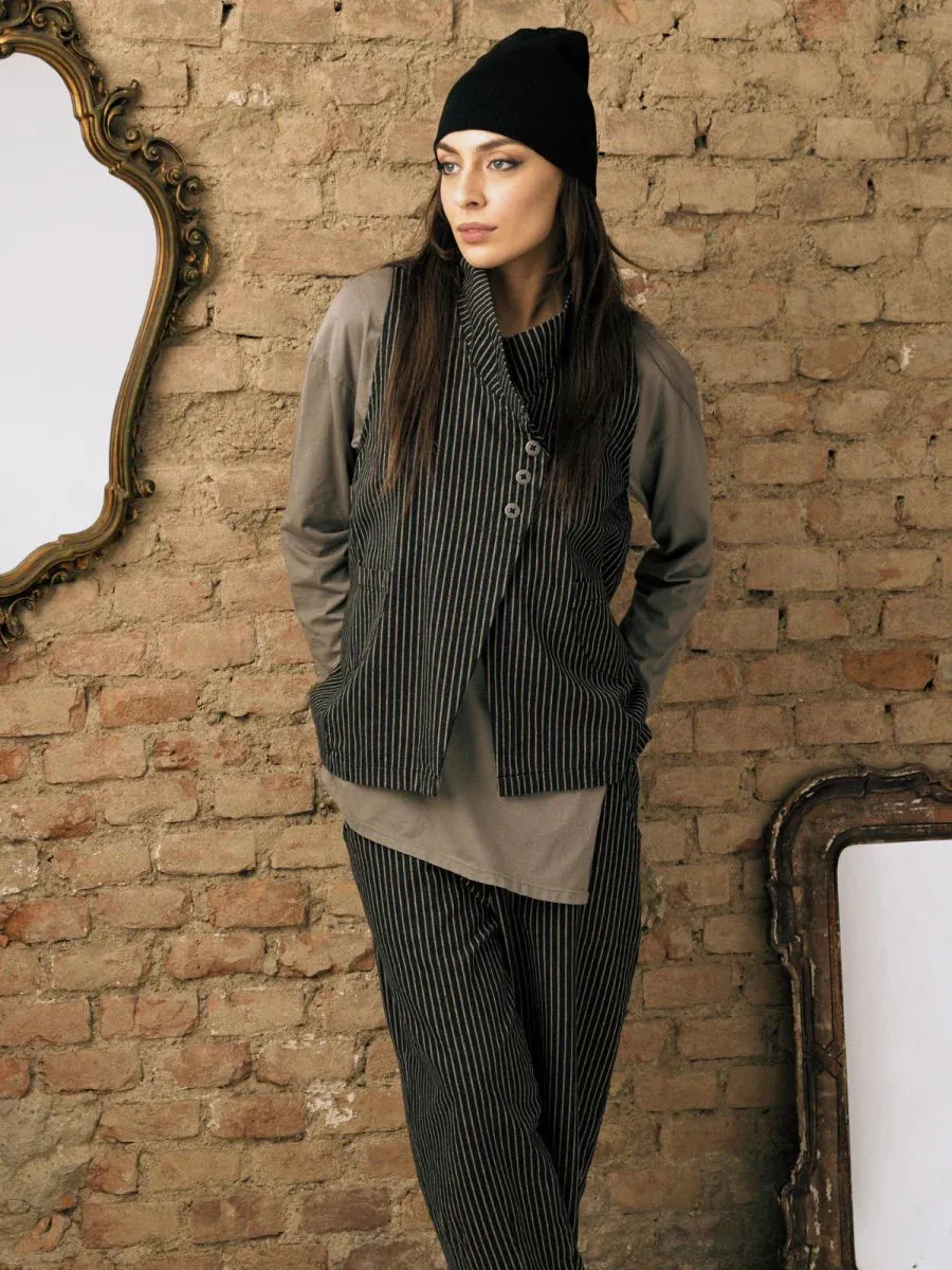 Baci / Amici Italy  Asymmetrical Striped Vest Black Stripe 3012019BLKSTRXS