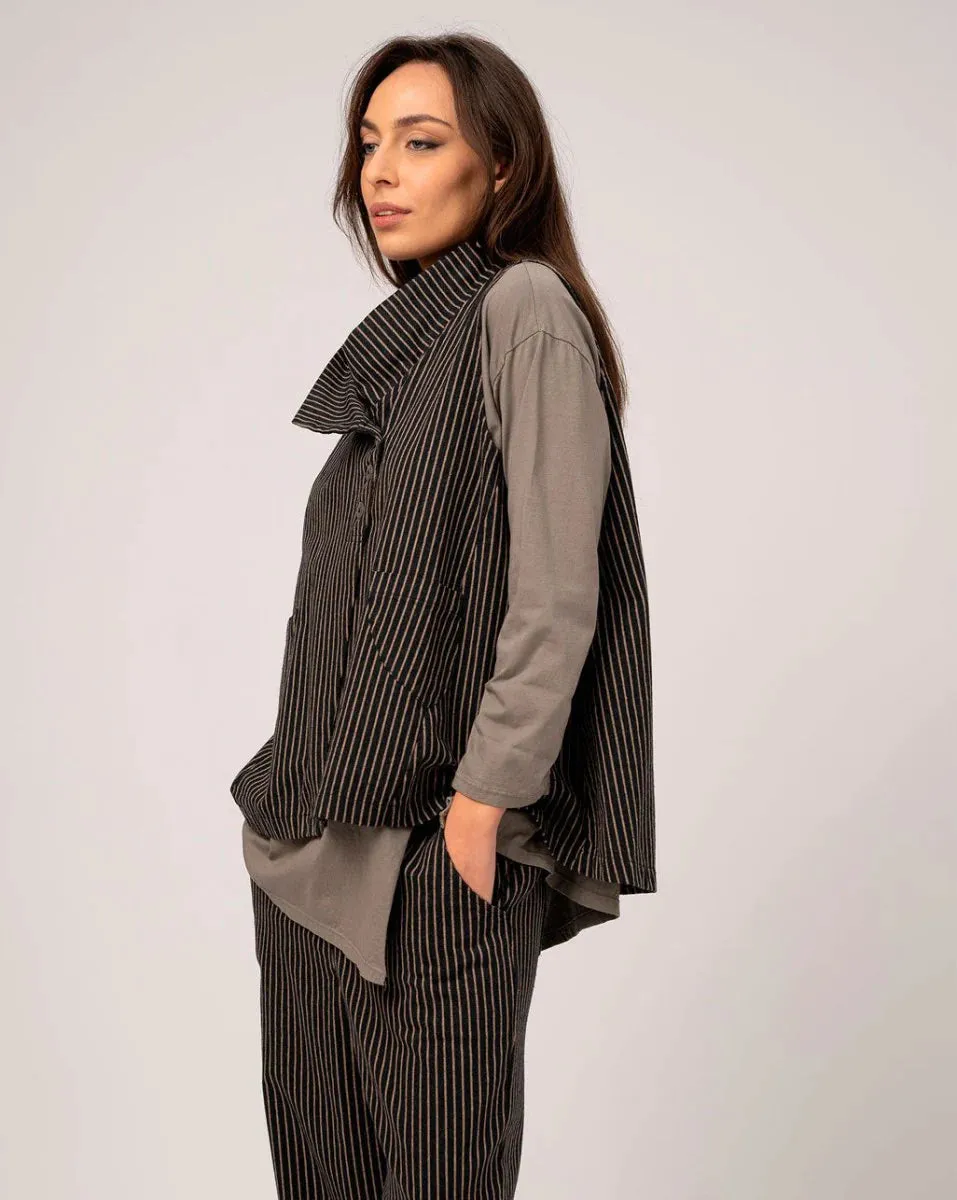 Baci / Amici Italy  Asymmetrical Striped Vest Black Stripe 3012019BLKSTRXS