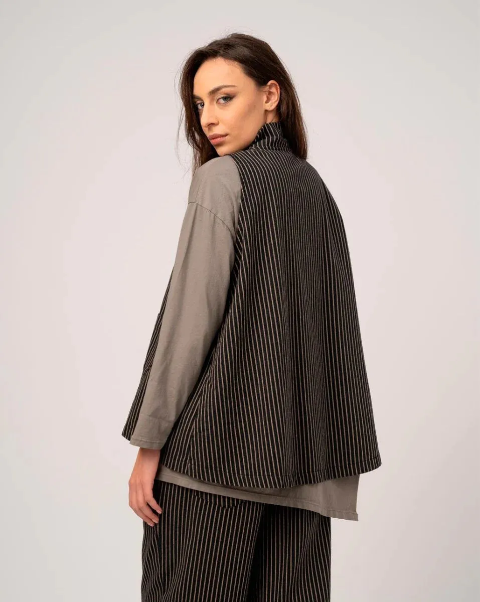 Baci / Amici Italy  Asymmetrical Striped Vest Black Stripe 3012019BLKSTRXS