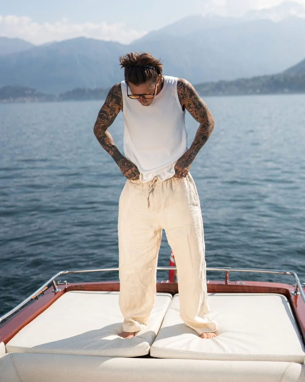 Baggy 100% Linen Pants Beige