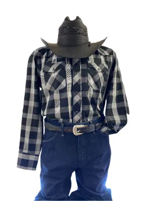 Black and White Checkerboard  Pearl Snap Western Shirt