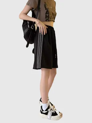 Black Contrast Striped Lounge Shorts