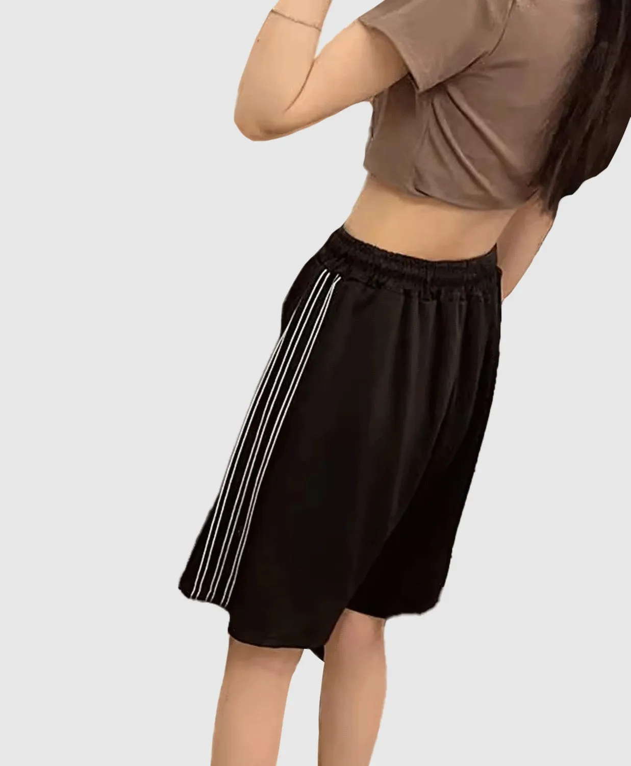 Black Contrast Striped Lounge Shorts