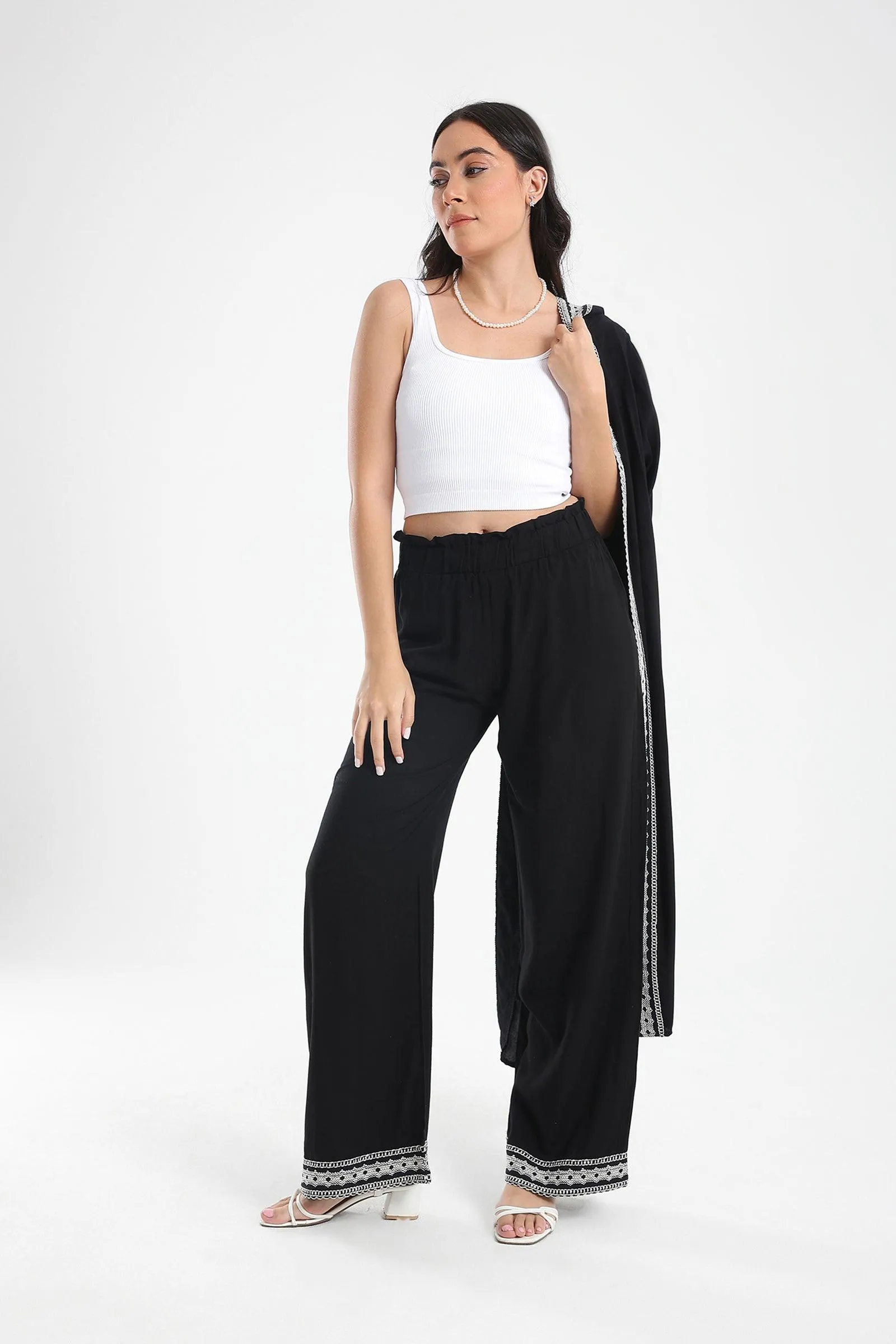 Black Pants with Embroidery Hem