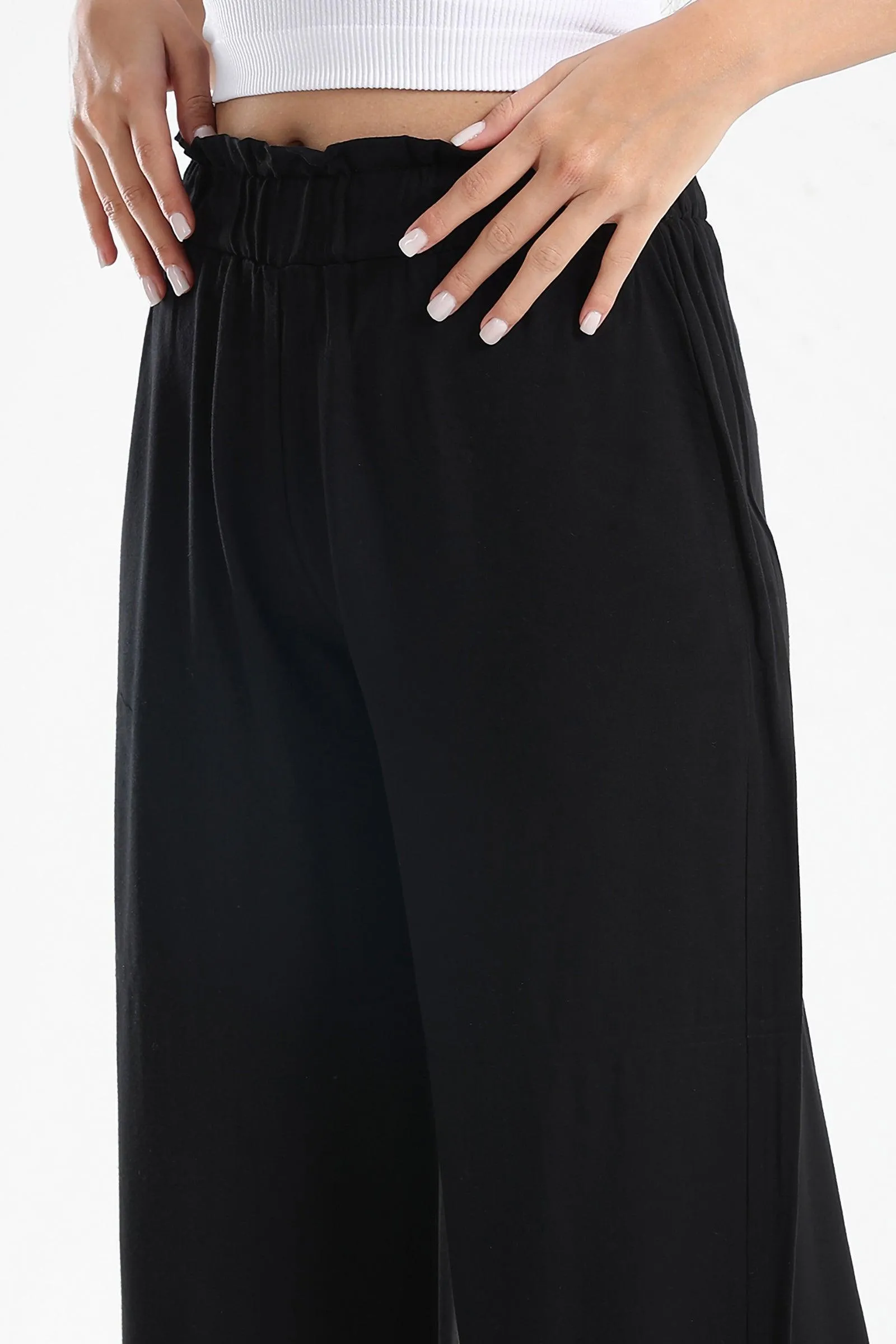 Black Pants with Embroidery Hem
