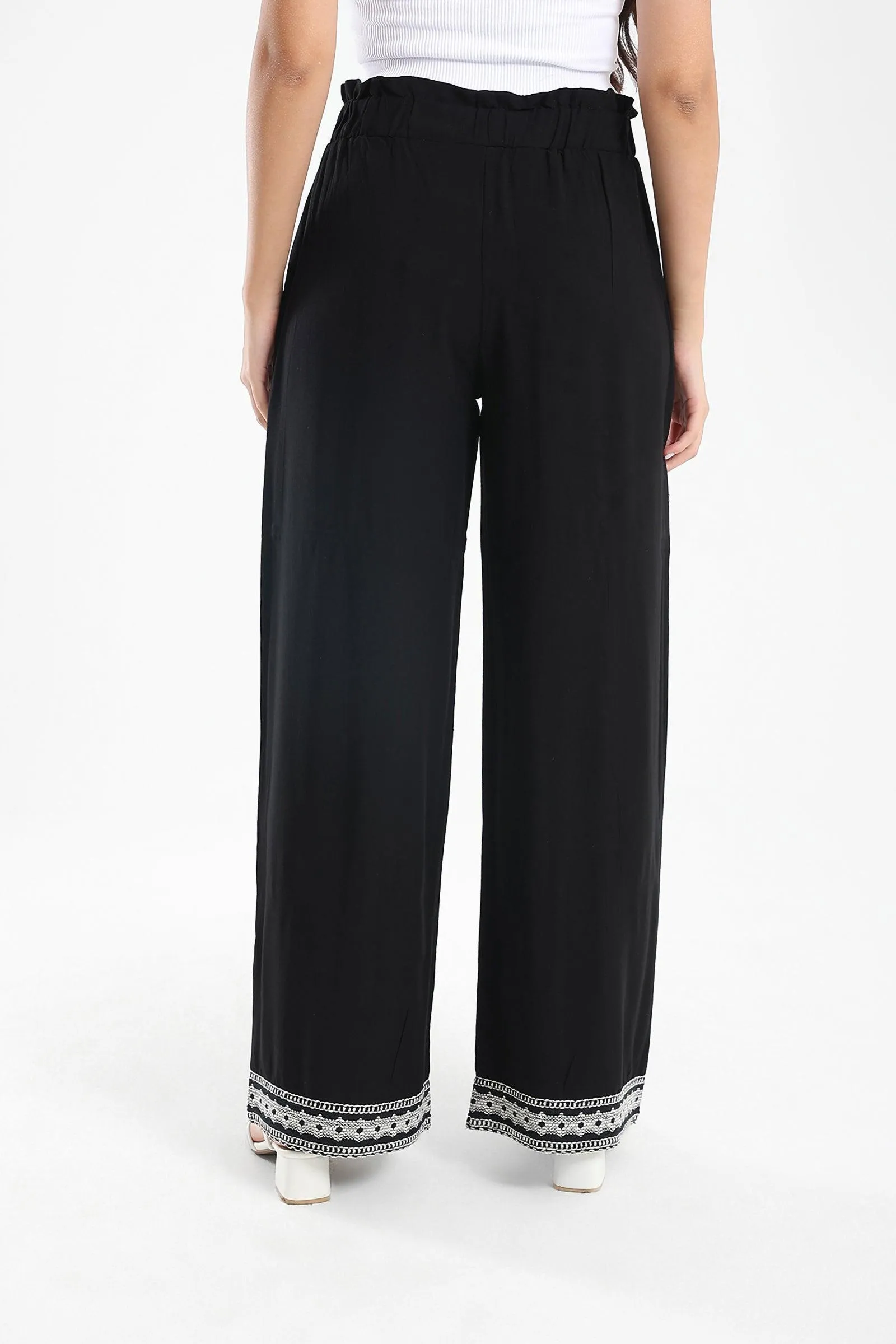 Black Pants with Embroidery Hem