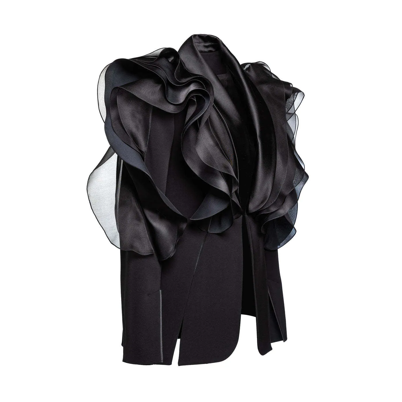 Black Three-Dimensional Patchwork Ruffled Thin Blazers