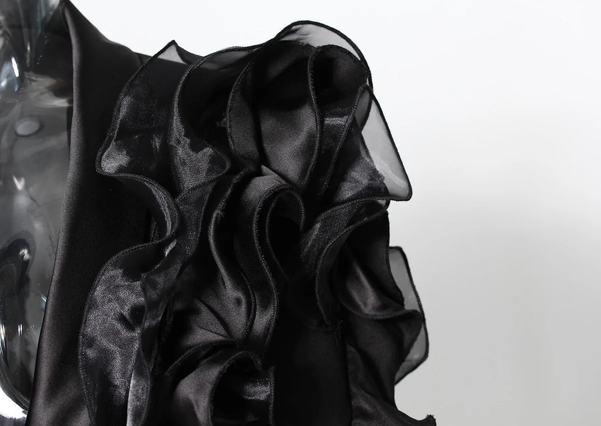 Black Three-Dimensional Patchwork Ruffled Thin Blazers