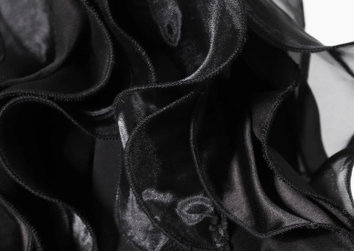 Black Three-Dimensional Patchwork Ruffled Thin Blazers