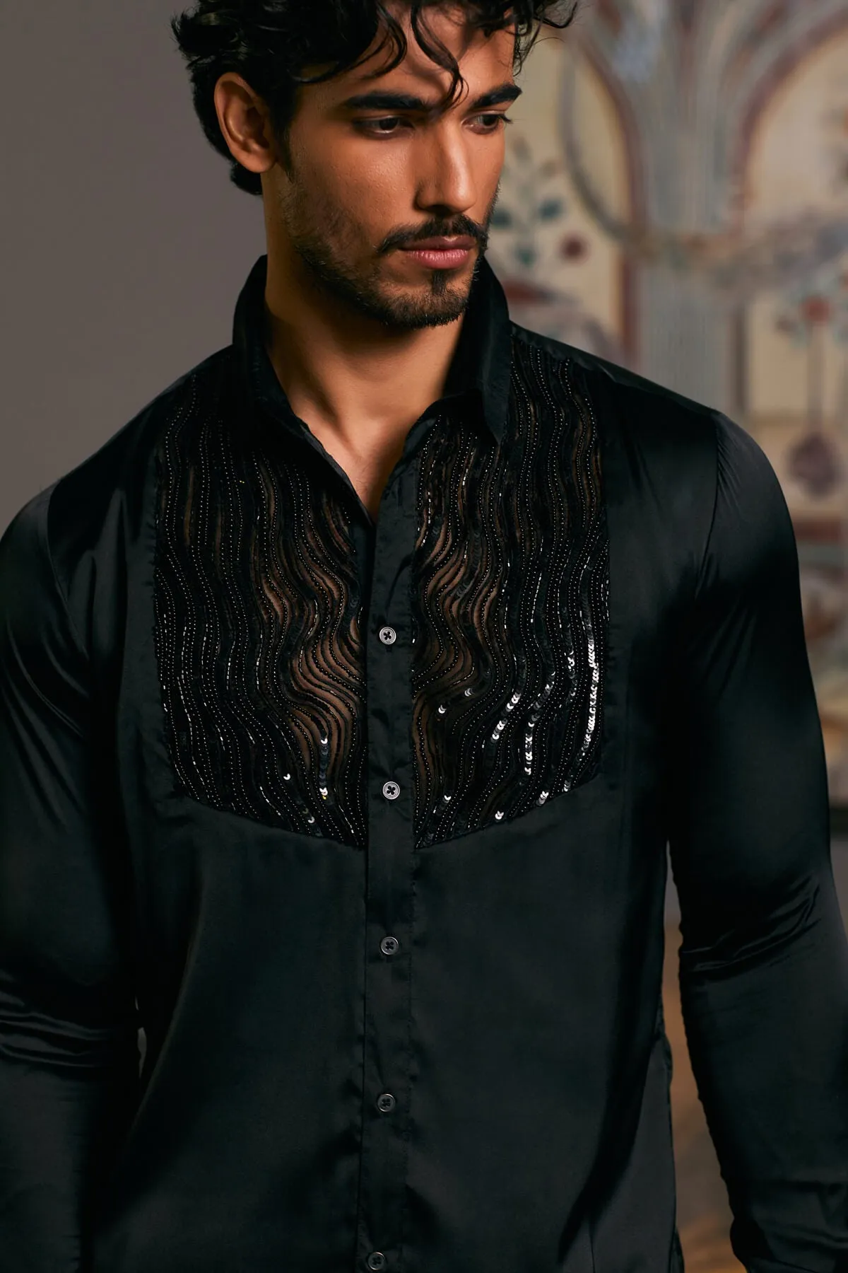 Black tuxedo yoke shirt
