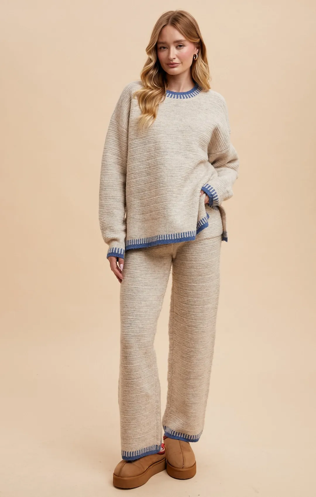 Blanket Stitch Sweater Top & Pants Set