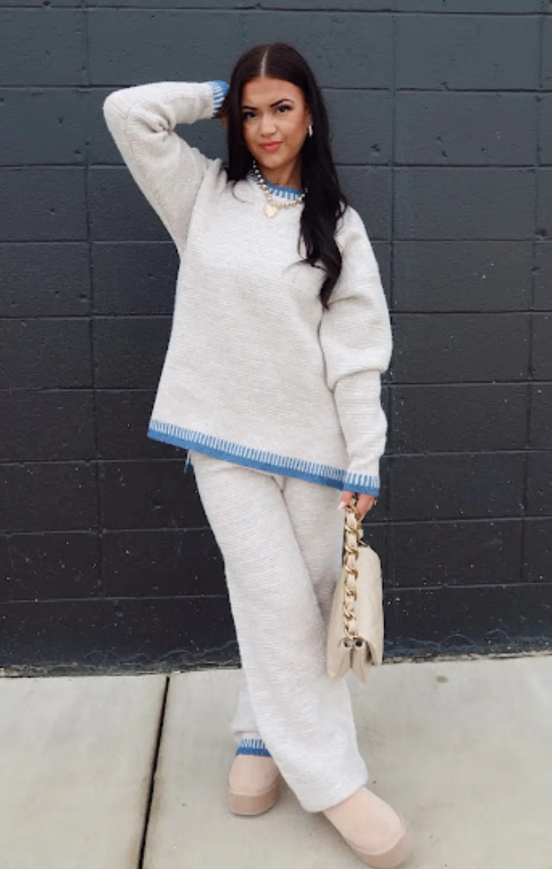 Blanket Stitch Sweater Top & Pants Set
