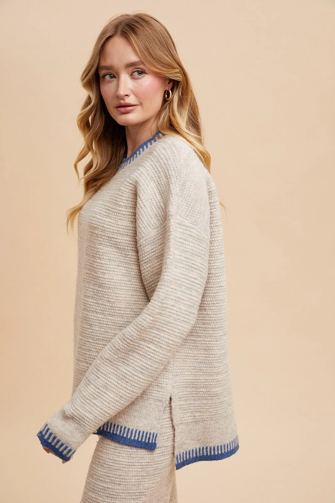 Blanket Stitch Sweater Top & Pants Set