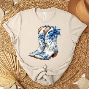 Blue Floral Boots Graphic Tee
