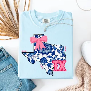 Blue Floral TX State Graphic Tee