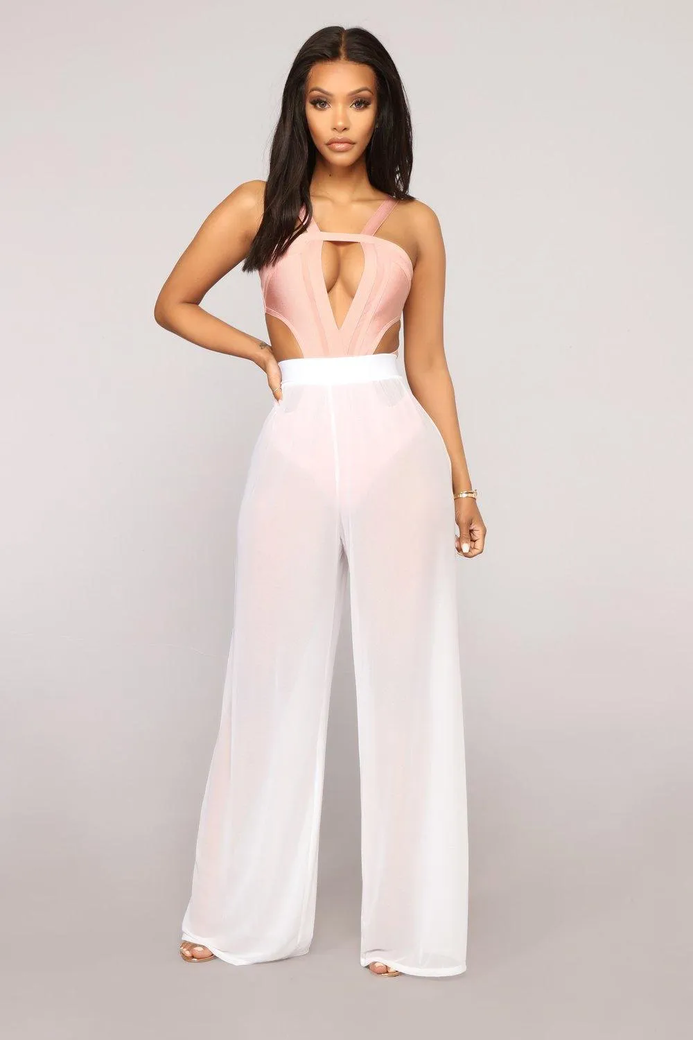 Boho High-Waist See-Through Wide-Leg Trousers