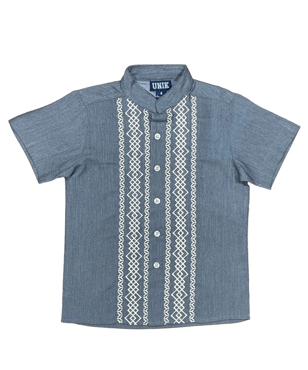 Boys Chacoal Guayabera button up shirt 4-14