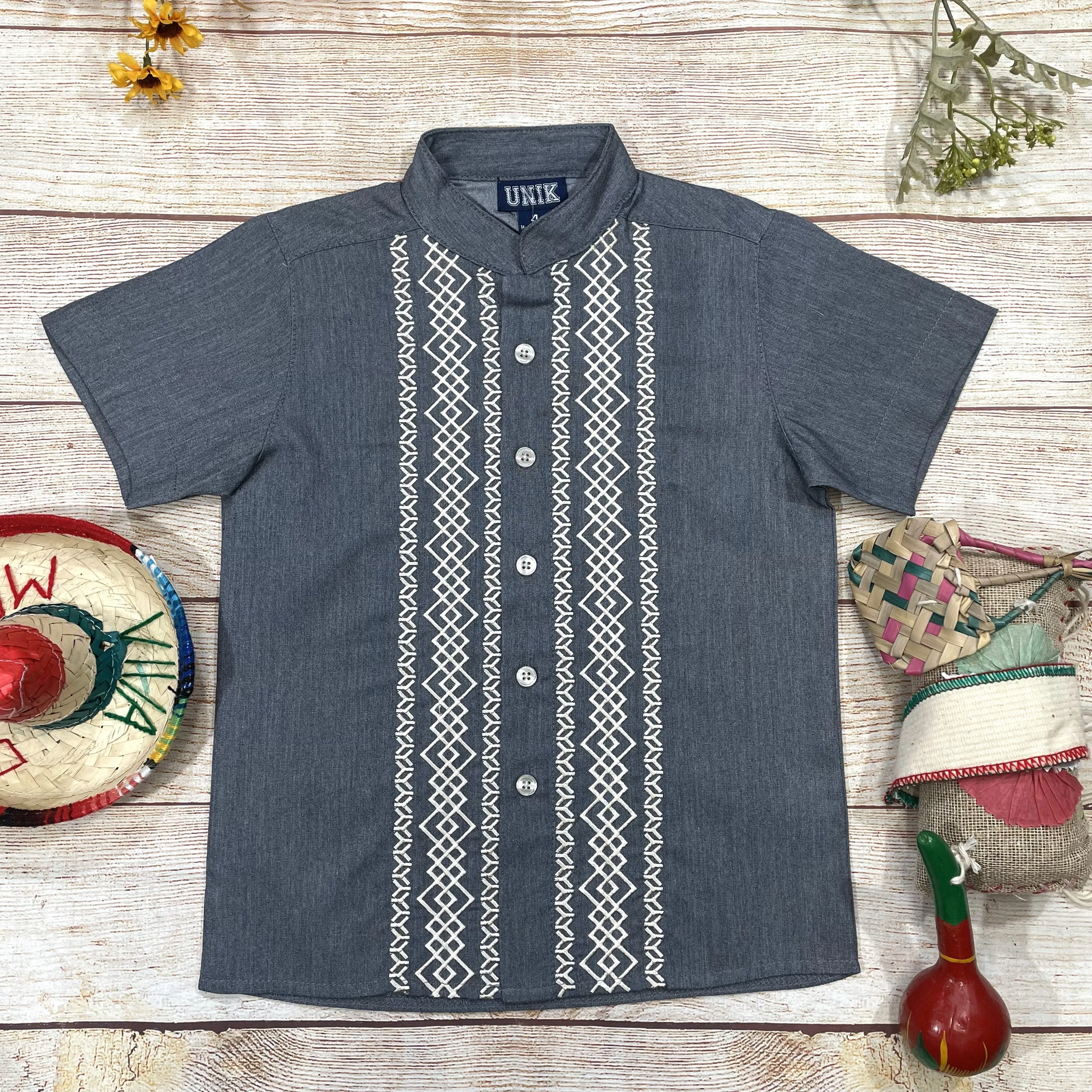 Boys Chacoal Guayabera button up shirt 4-14