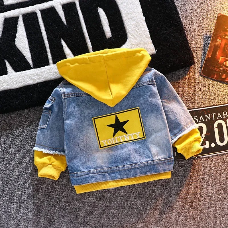 Boys' Denim Coat Spring And Autumn Korean Style Children's Jacket Top Western Style Medium And Large Children Handsome Baby Jacket For Girls And Children