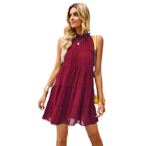 Breezy Charm: Women's Sleeveless Halter Vest Dress