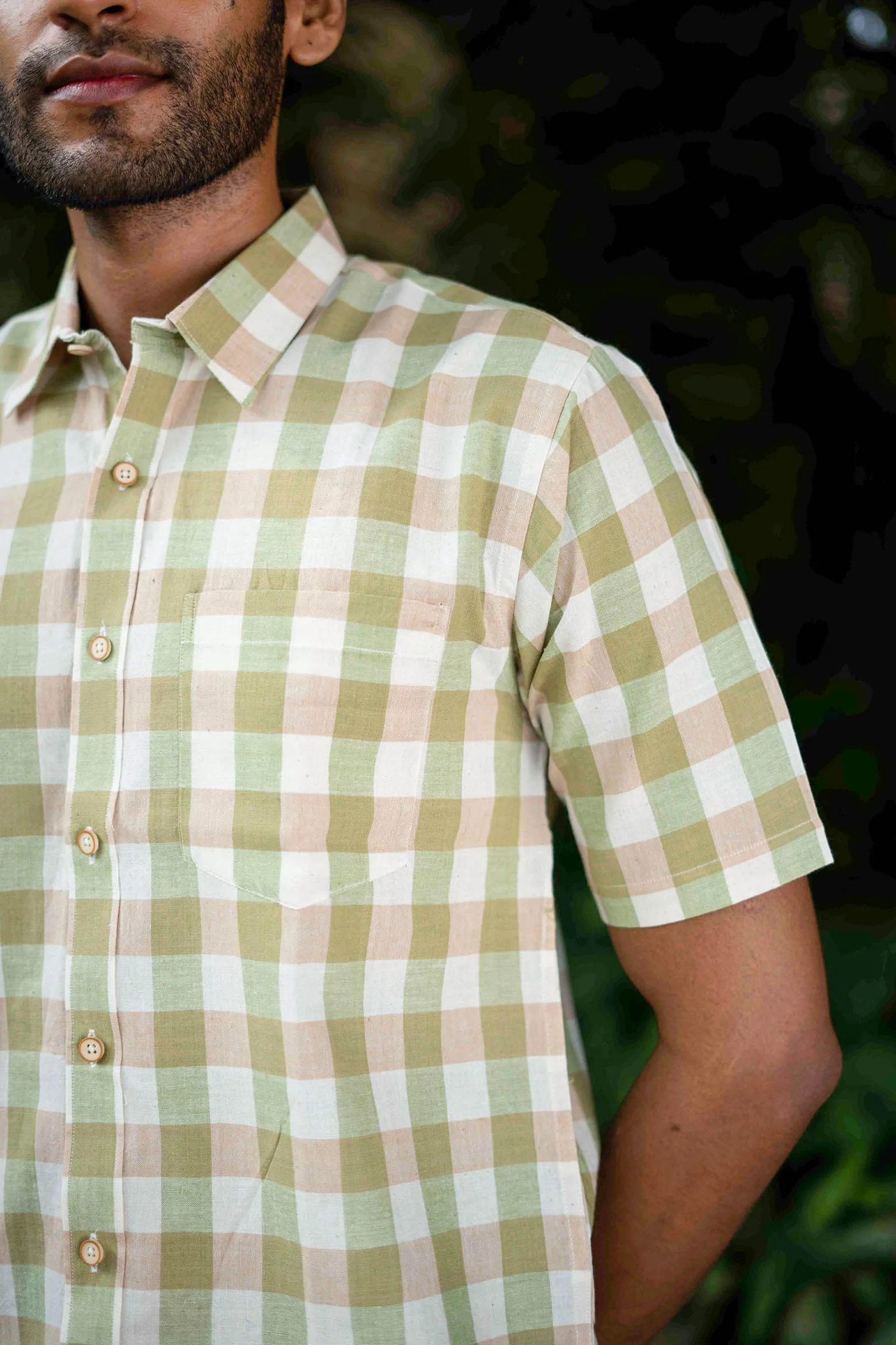Brown and Green Checks · Regular Collar · Half Sleeve Shirt