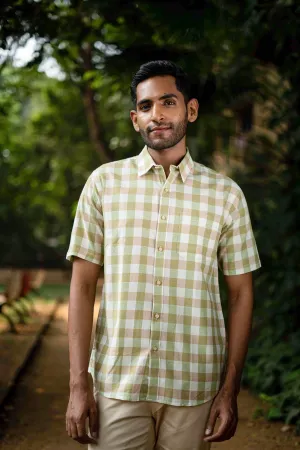 Brown and Green Checks · Regular Collar · Half Sleeve Shirt