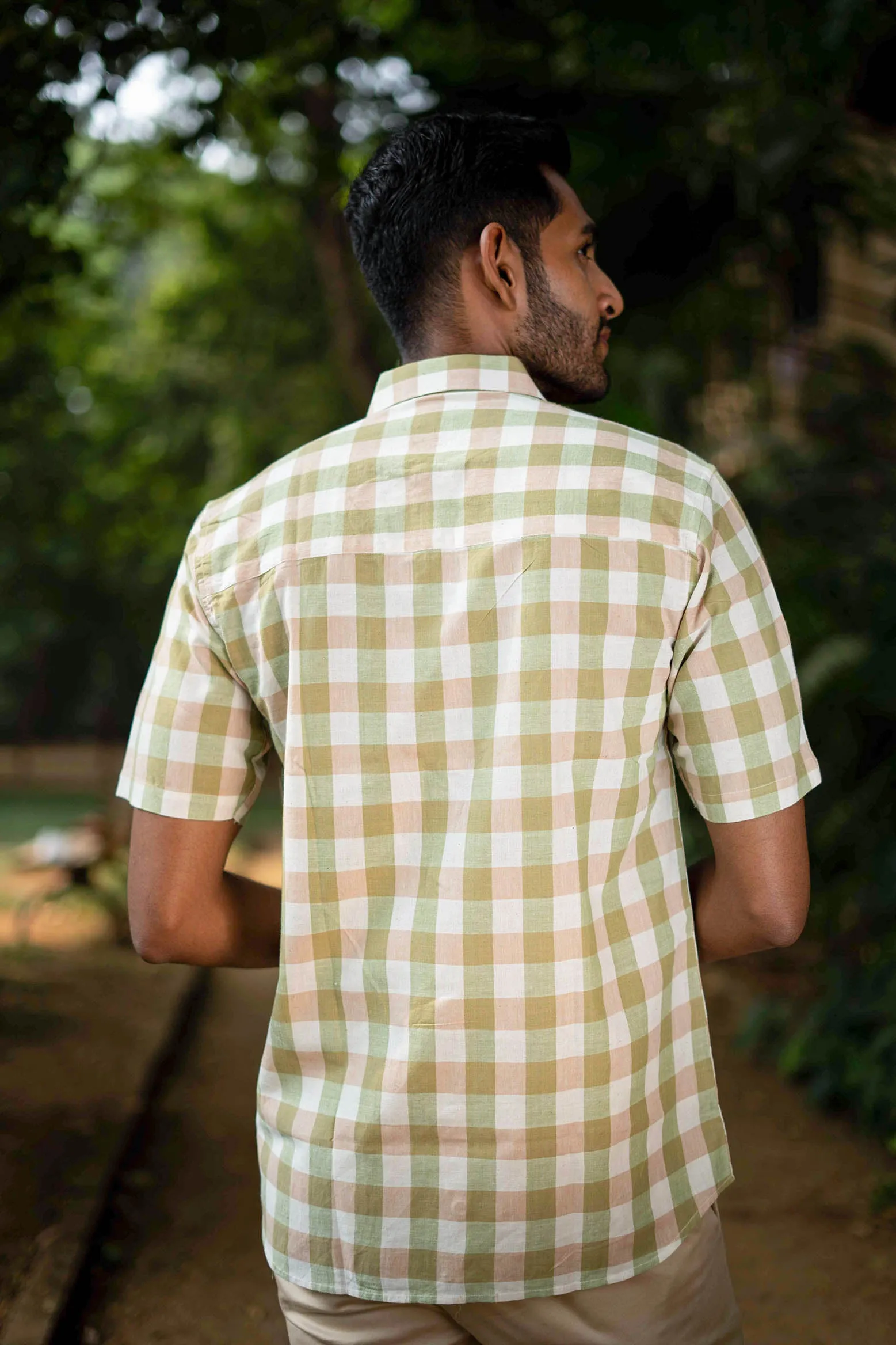 Brown and Green Checks · Regular Collar · Half Sleeve Shirt