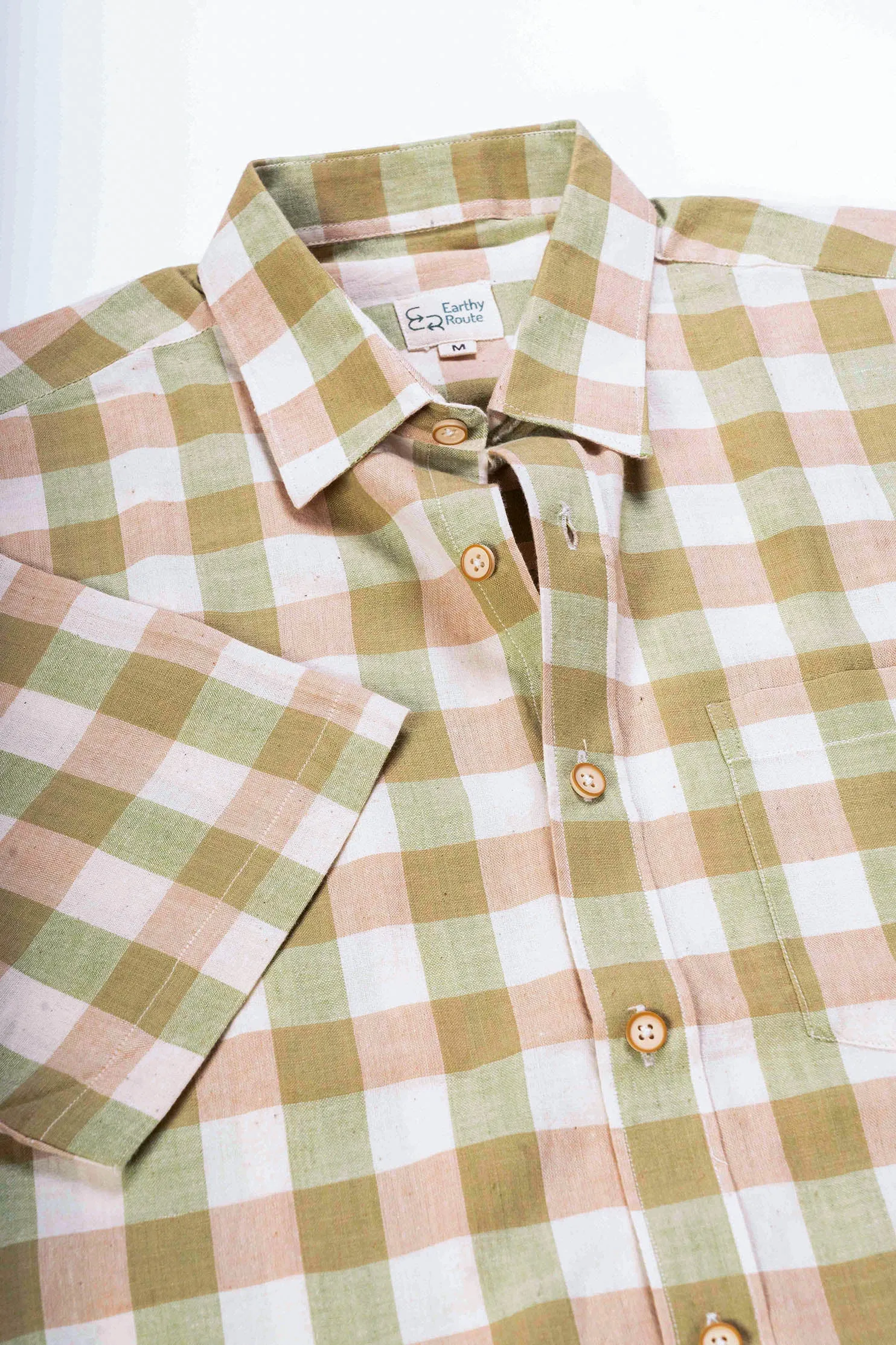 Brown and Green Checks · Regular Collar · Half Sleeve Shirt