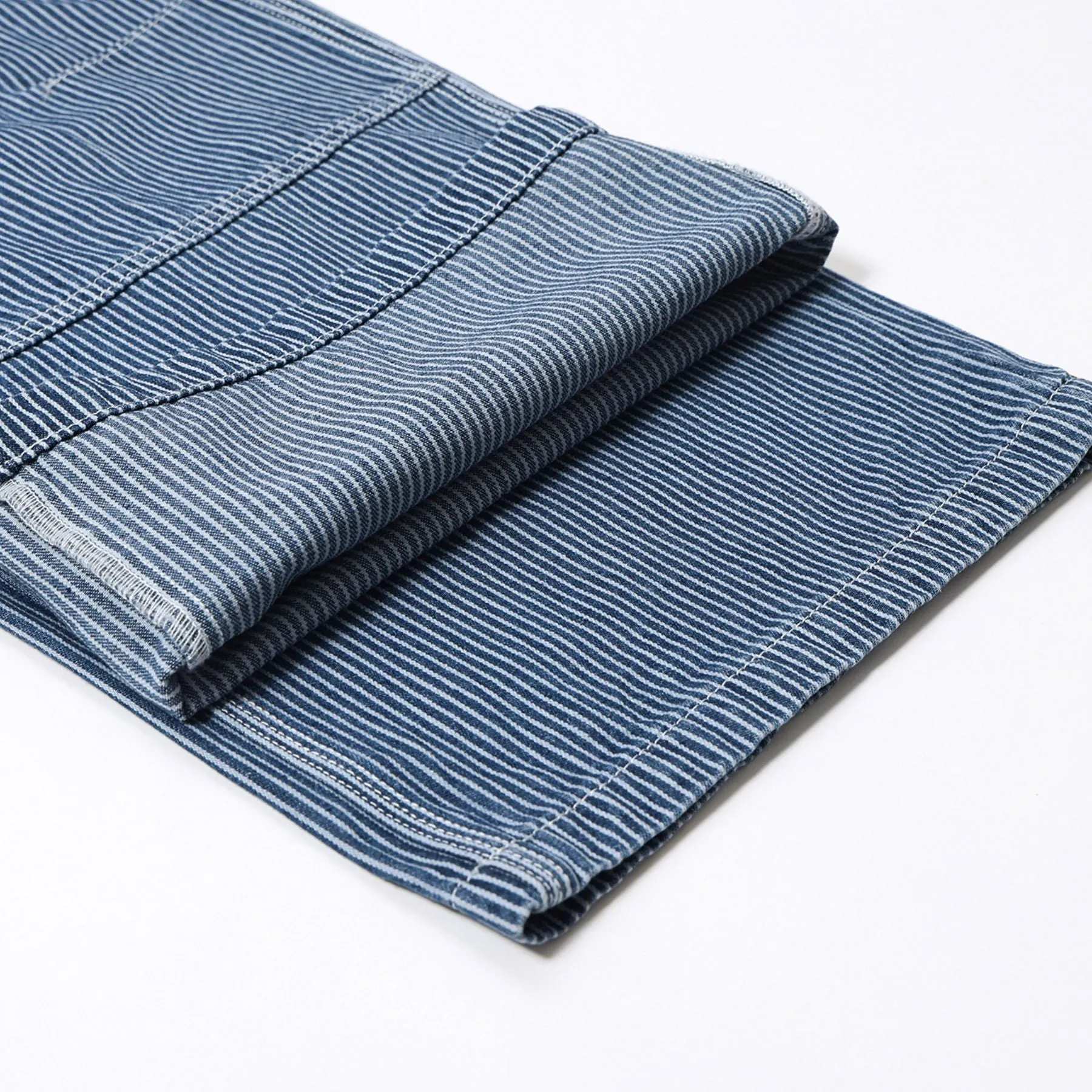Buckle Belt Striped Denim Cargo Jeans