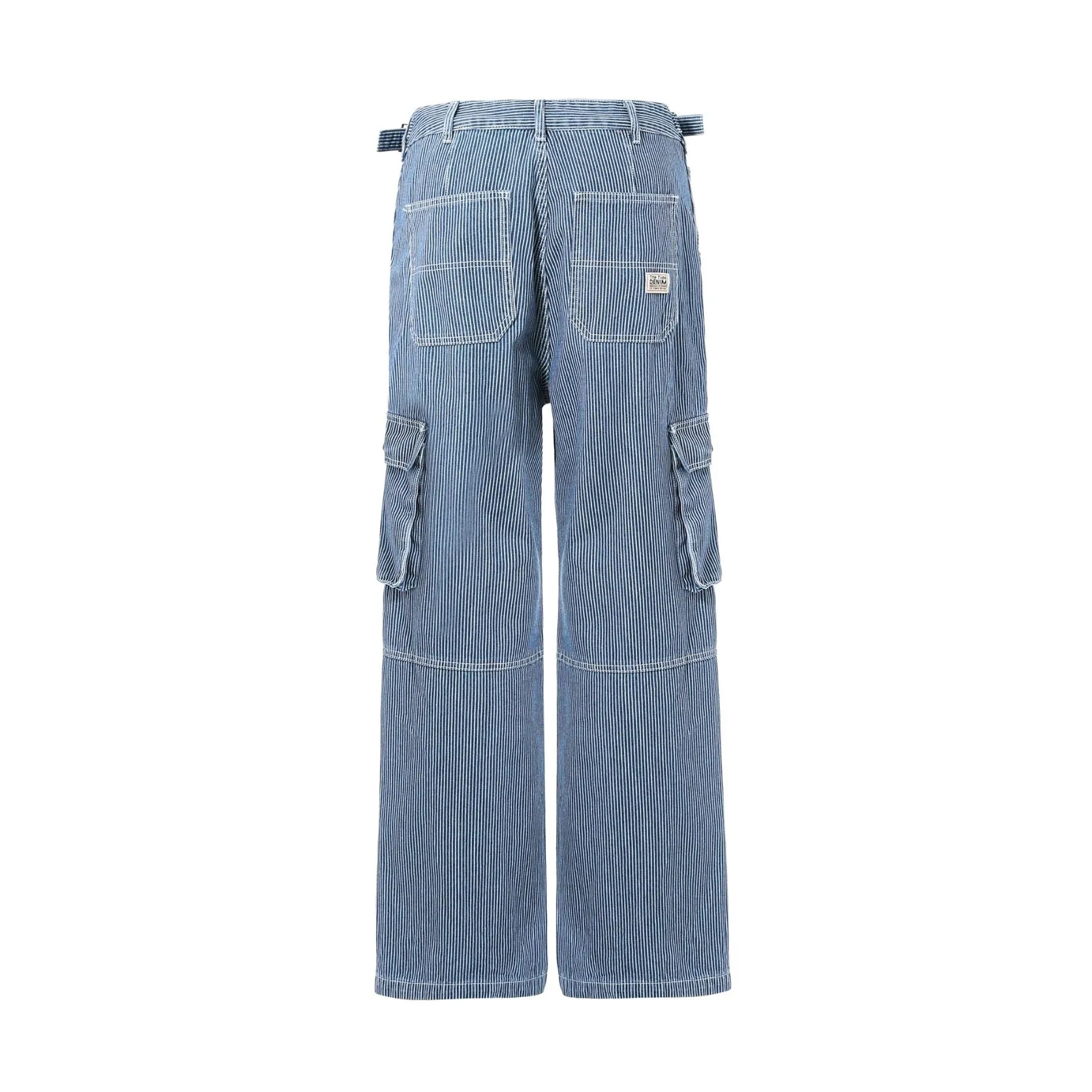 Buckle Belt Striped Denim Cargo Jeans