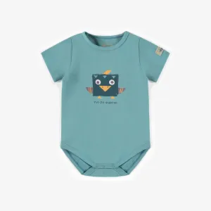Cache-couche turquoise à manches courtes avec illustration, bébé || Turquoise short-sleeve bodysuit with illustration, baby