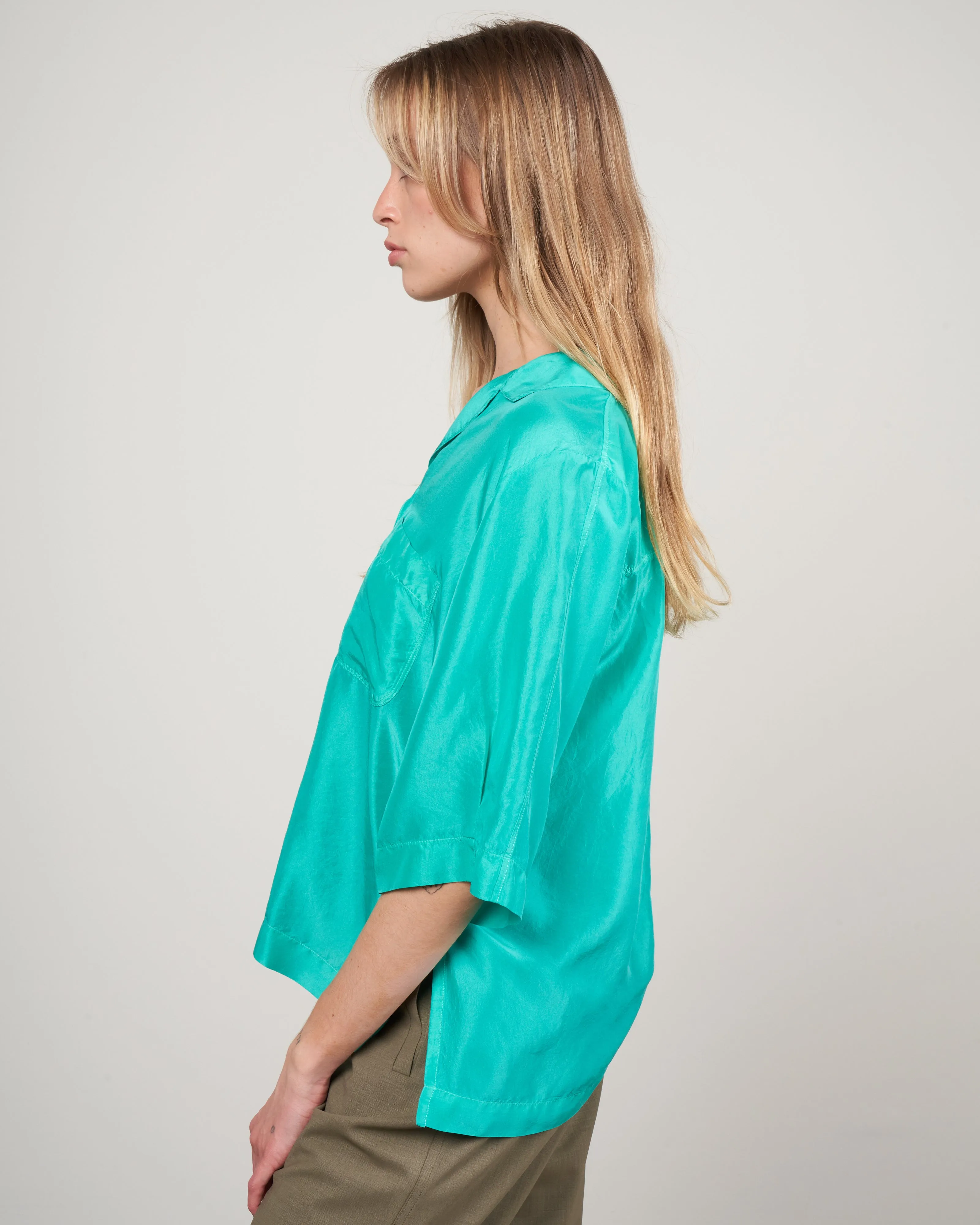 camicia mezza manica habotay seta - seafoam