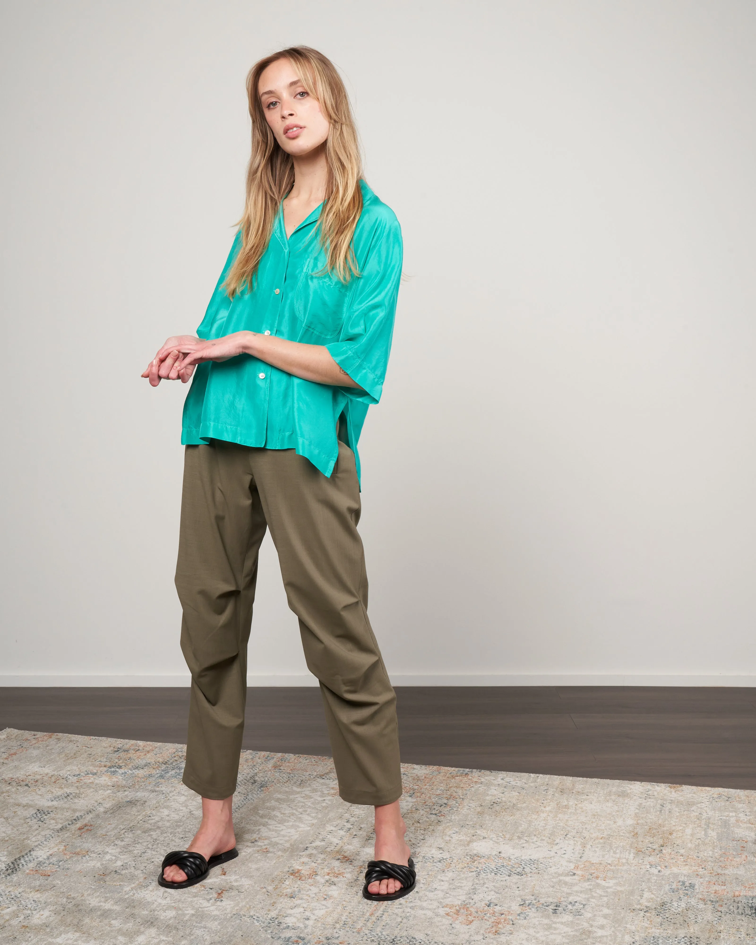 camicia mezza manica habotay seta - seafoam