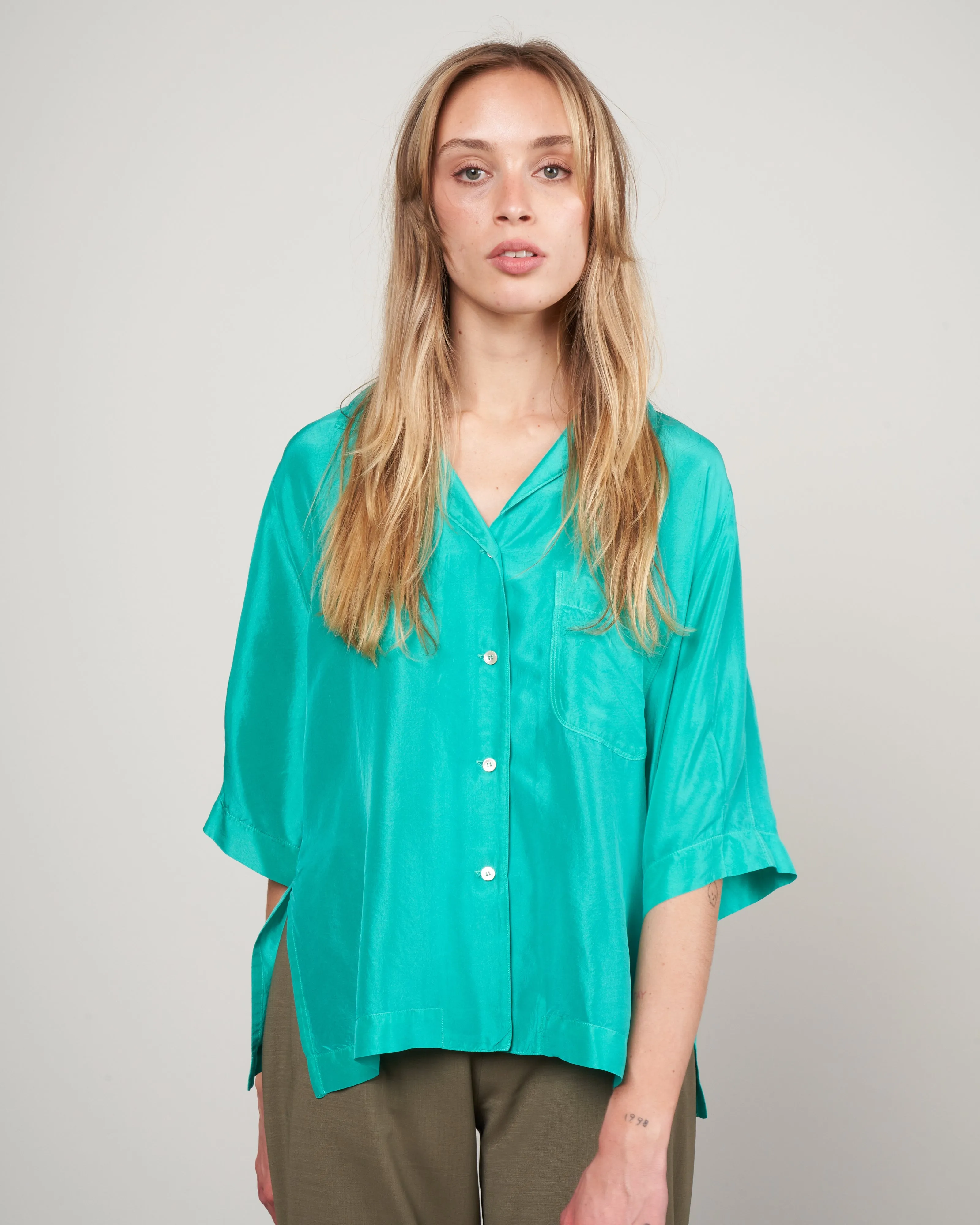 camicia mezza manica habotay seta - seafoam