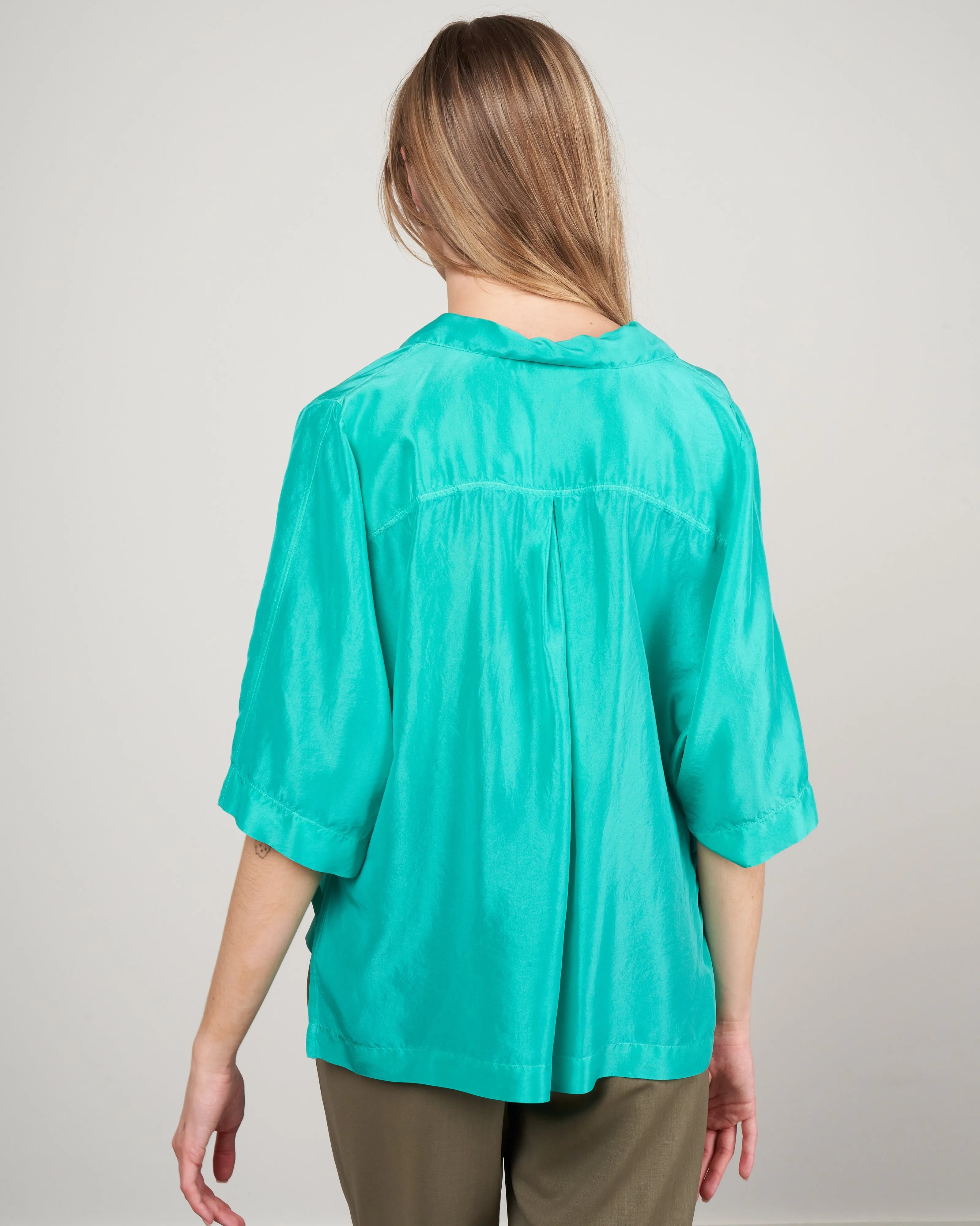 camicia mezza manica habotay seta - seafoam