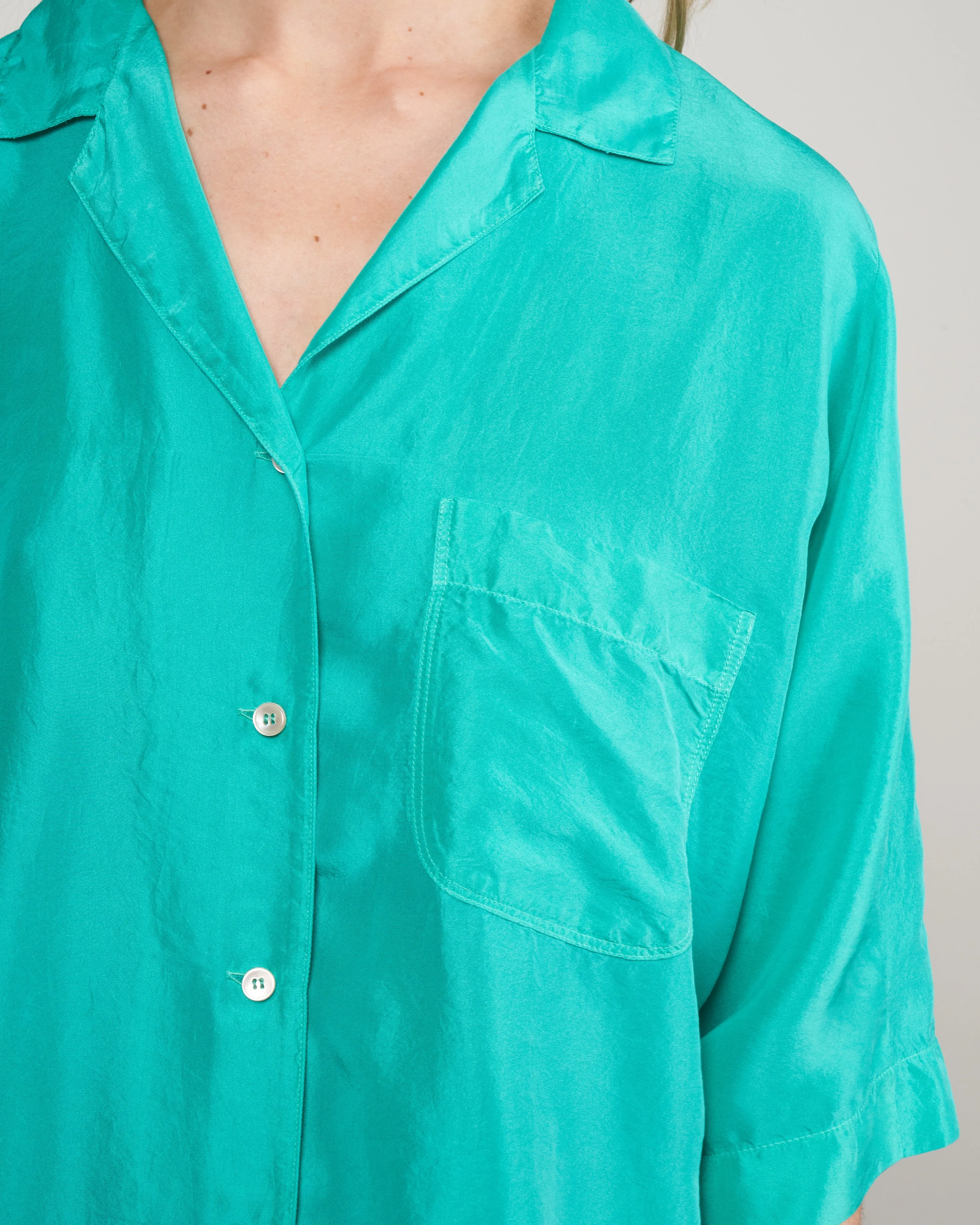 camicia mezza manica habotay seta - seafoam