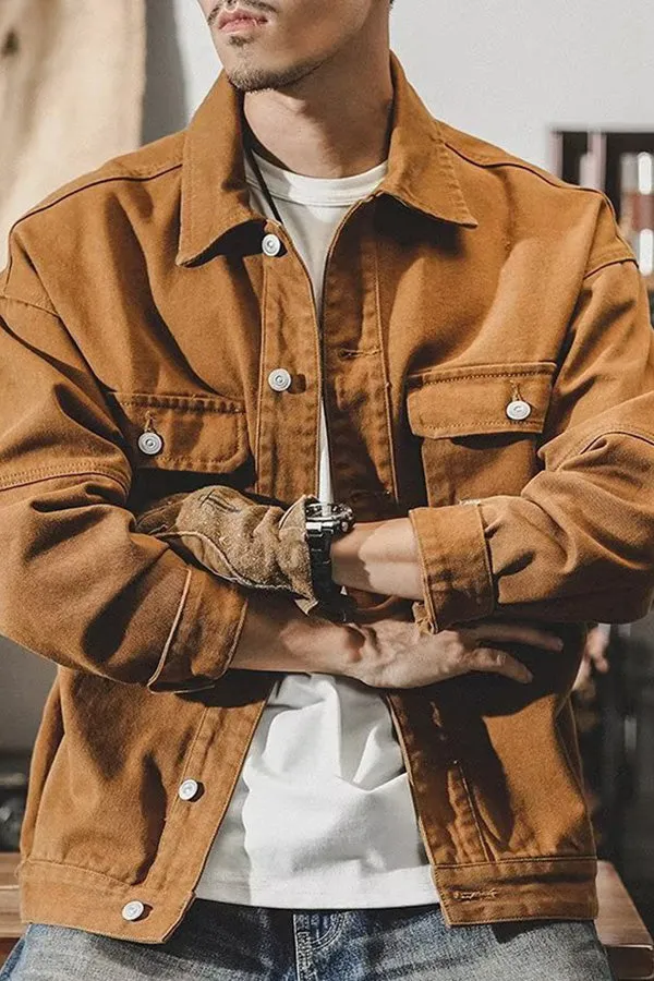 Casual lapel work khaki jacket