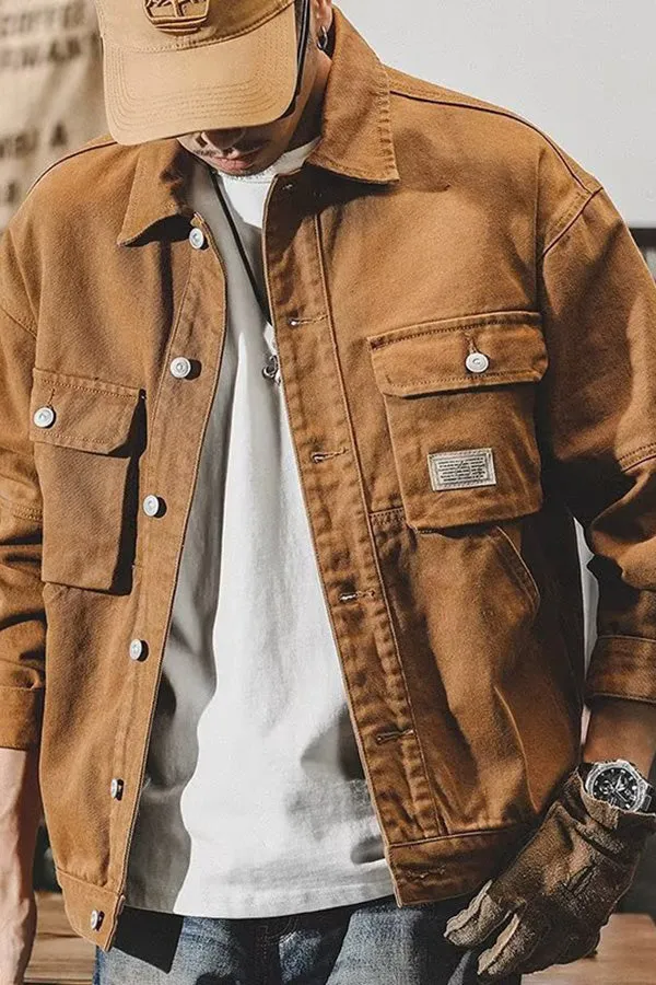 Casual lapel work khaki jacket