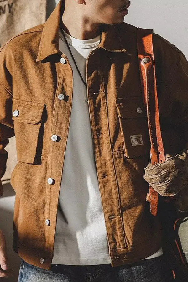 Casual lapel work khaki jacket