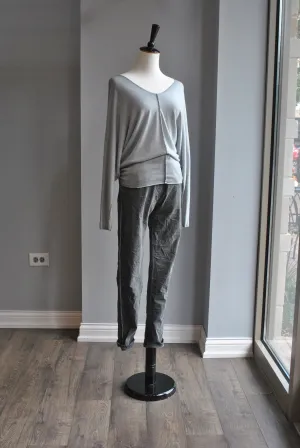 CHARCOAL GREY PANTS WITH SIDE SILVER TRIM AND POCKETS