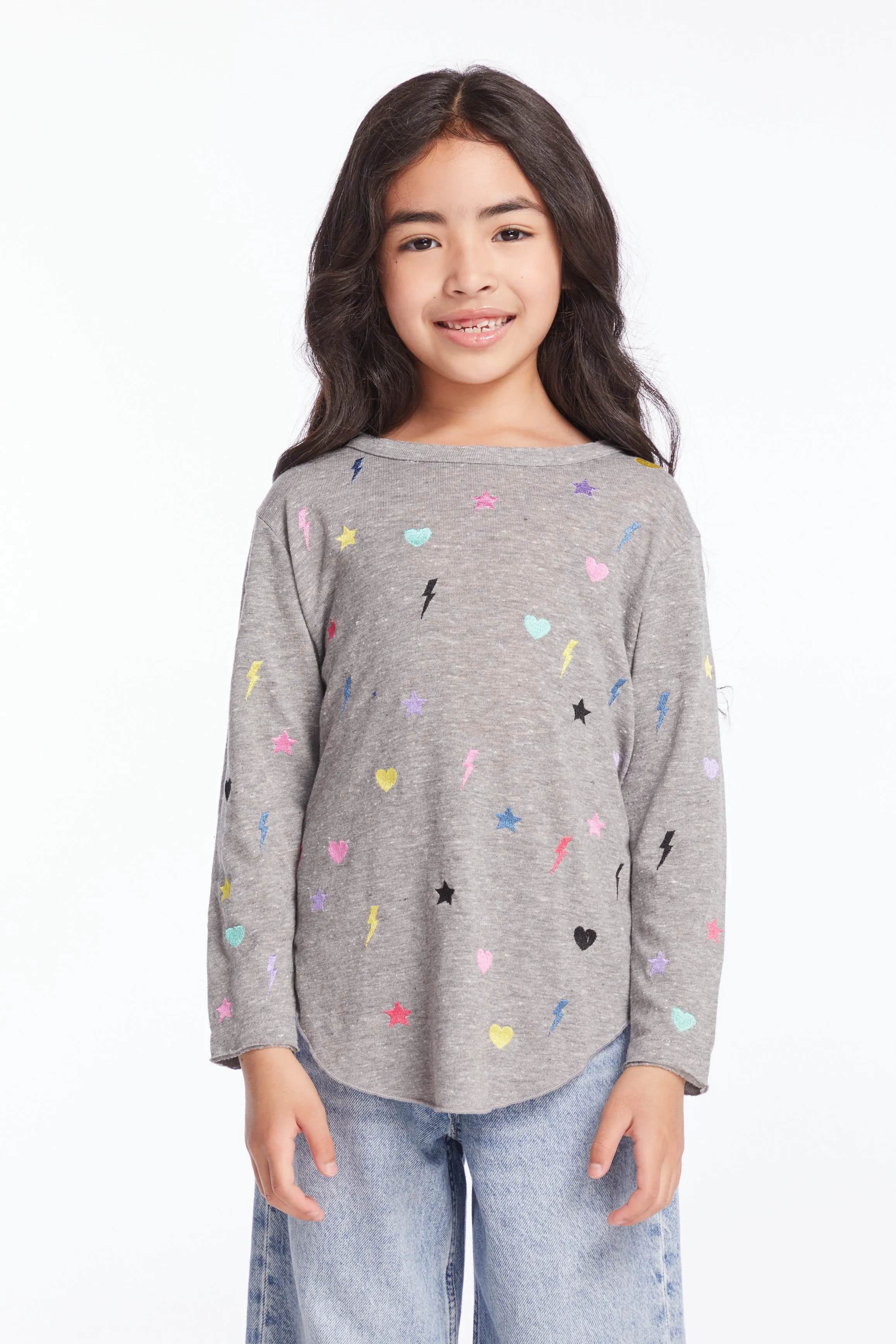 Chaser Embroidered Stars & Bolts Girls Long Sleeve Tee