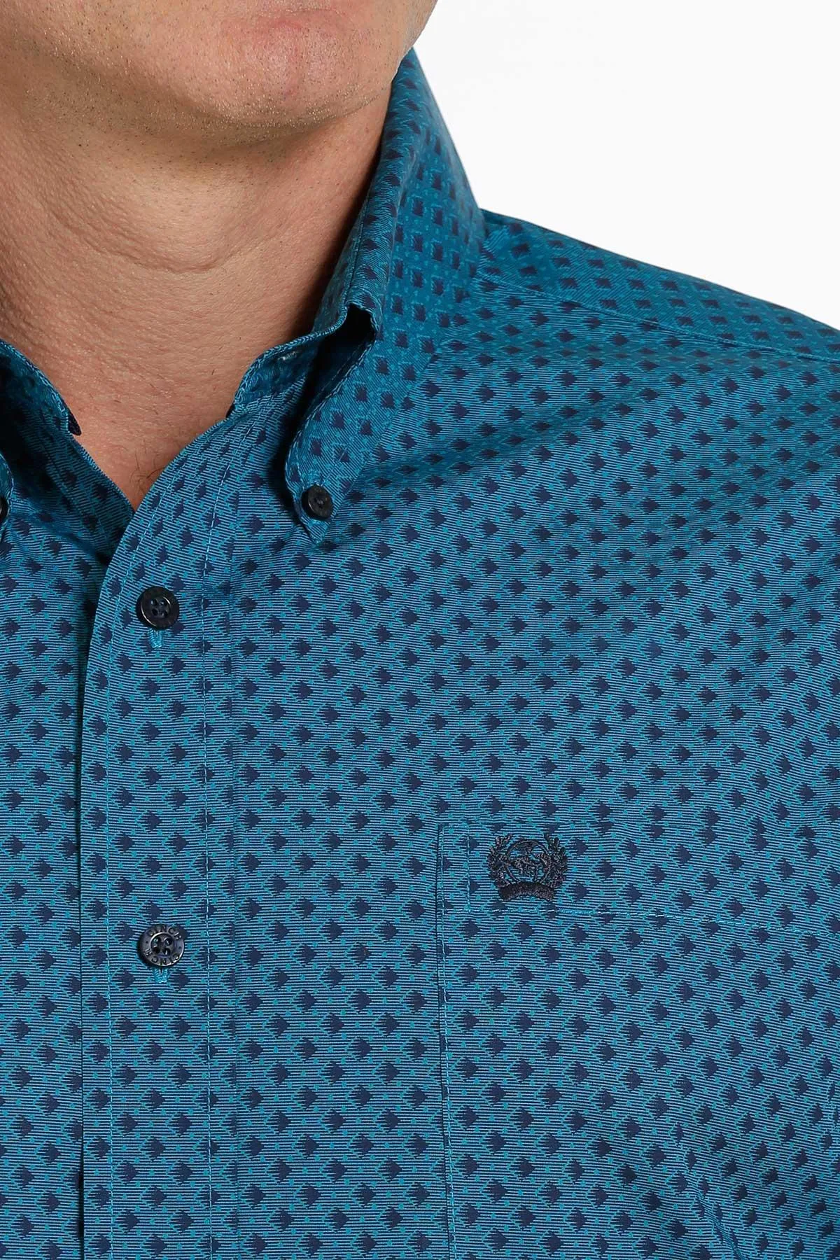 Cinch Modern Fit Teal Print Long Sleeve Button down Men's Shirt