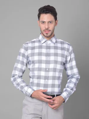 Cobb Navy Blue Check Slim Fit Formal Shirt