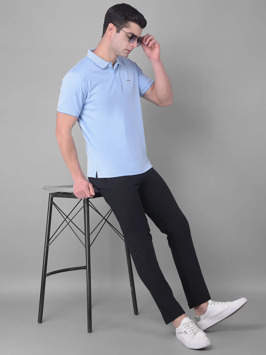 COBB SOLID SKY BLUE POLO NECK T-SHIRT